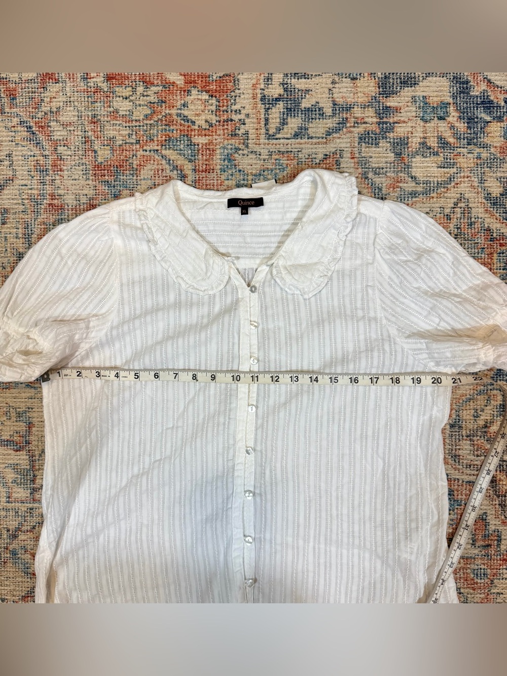 Quince 100% Cotton Boho Peasant RomanticWhite Ruffle Short Sleeve Blouse XL - Picture 11 of 12